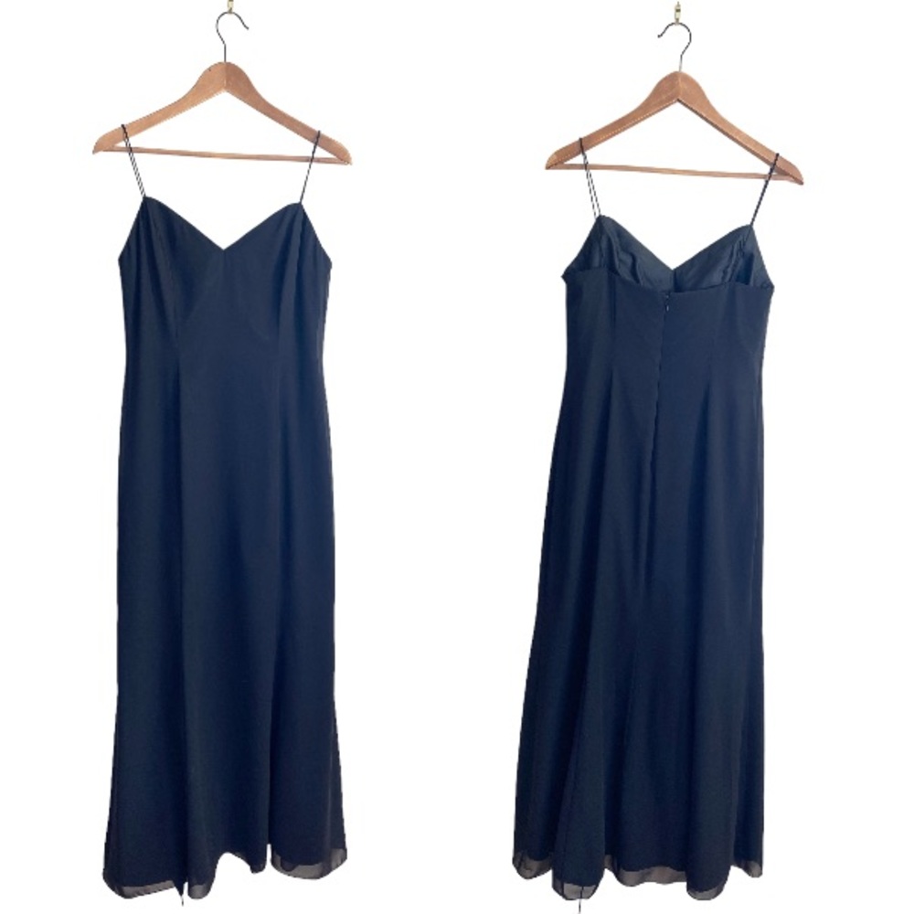 Vintage 90s Lori Ann Chiffon Spaghetti Strap Black Slip Dress